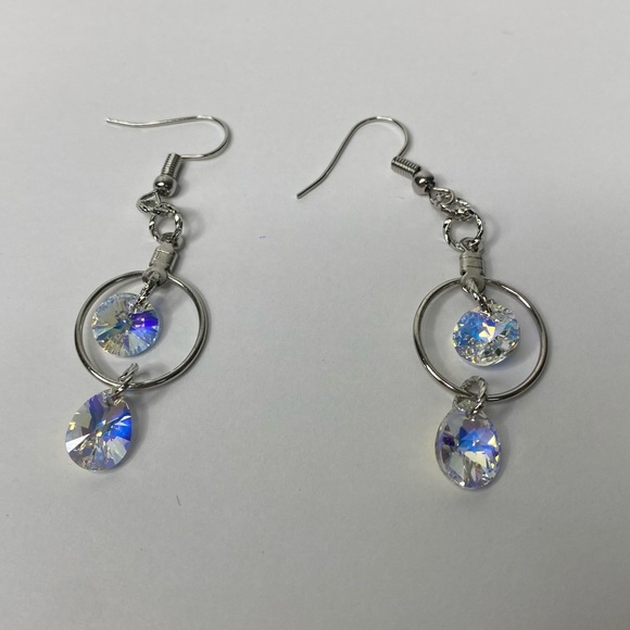 Handmade AB Swarovski Crystal Pendent Dangle Earrings NEW - Picture 4 of 4